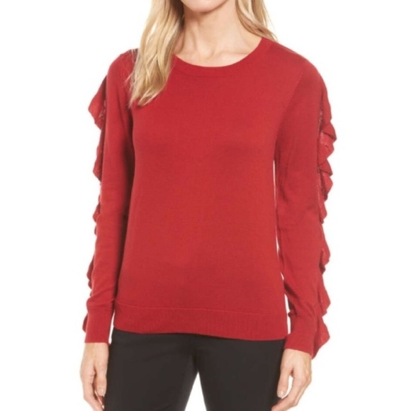 Halogen Tops - ~ Halogen ~ Red Ruffle Long Sleeve
